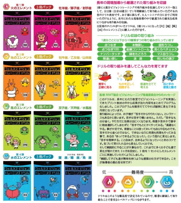 ウェルネスビジョントレーニングドリル [火のエレメント] 牡羊座・獅子座・射手座（3冊パック）